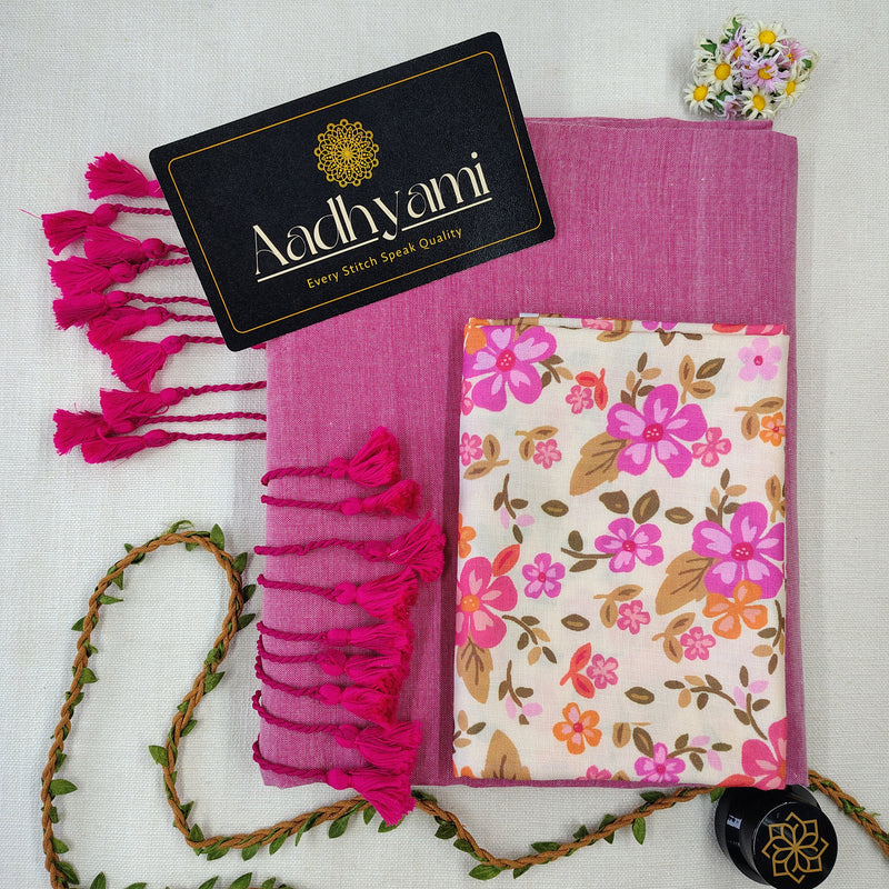 Light Pink Handloom Cotton Saree With Designer Blouse