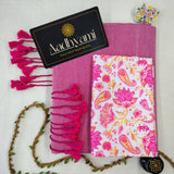 Light Pink Handloom Cotton Saree With Designer Blouse