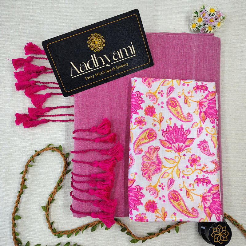 Light Pink Handloom Cotton Saree With Designer Blouse