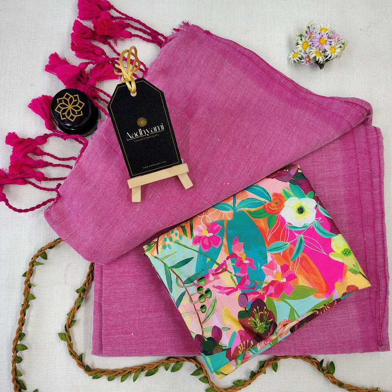 Light Pink Handloom Cotton Saree With Designer Blouse