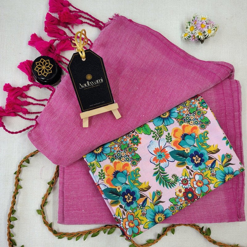 Light Pink Handloom Cotton Saree With Designer Blouse