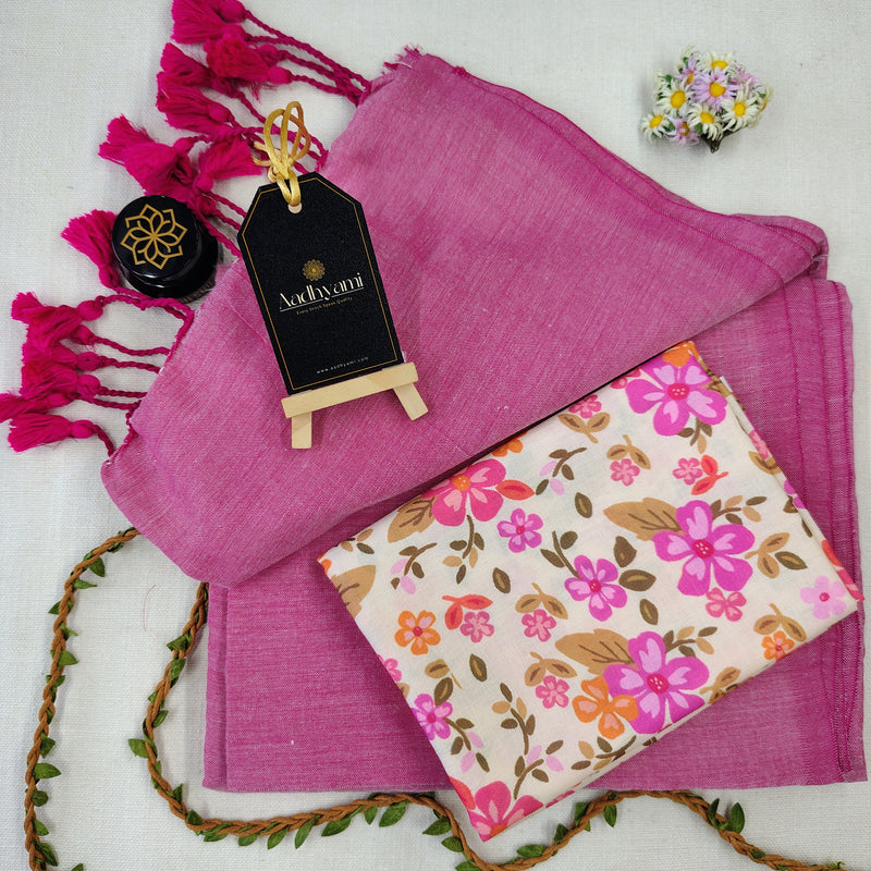 Light Pink Handloom Cotton Saree With Designer Blouse