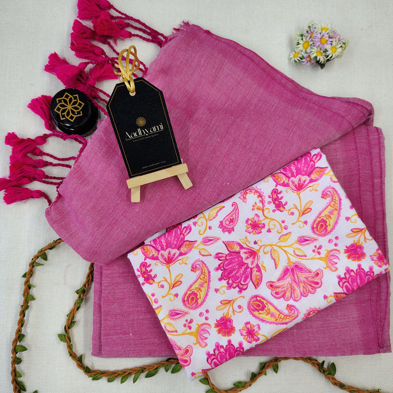 Light Pink Handloom Cotton Saree With Designer Blouse