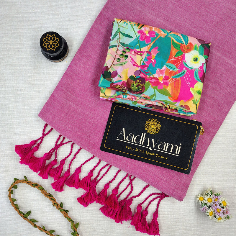 Light Pink Handloom Cotton Saree With Designer Blouse