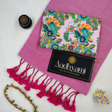 Light Pink Handloom Cotton Saree With Designer Blouse