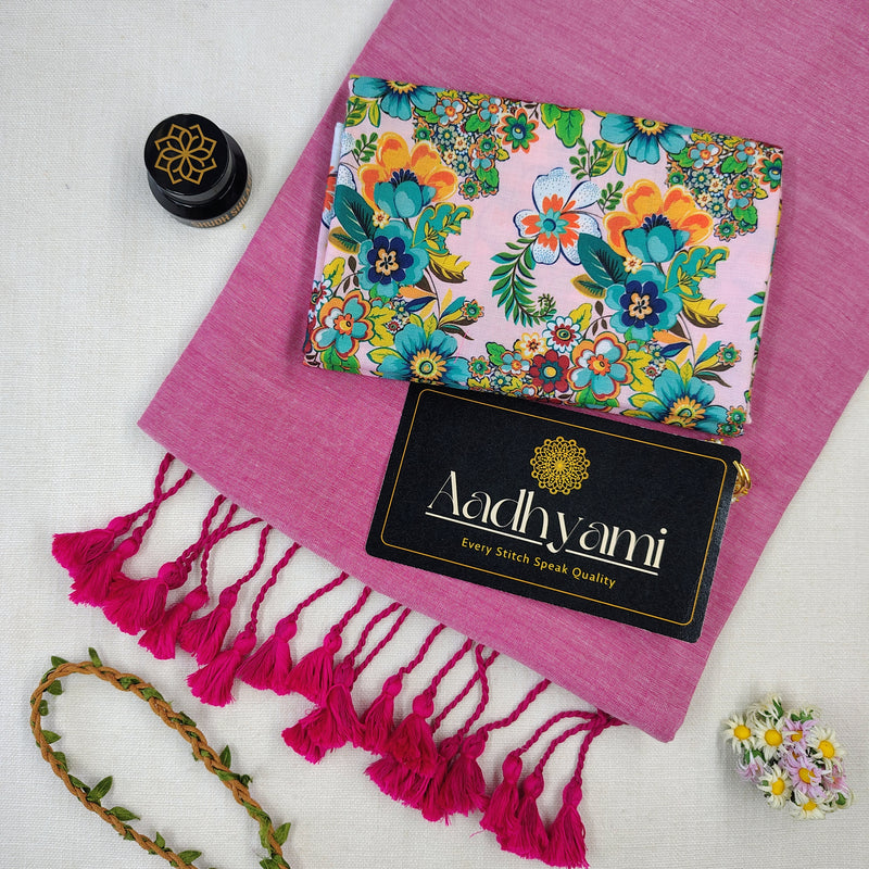 Light Pink Handloom Cotton Saree With Designer Blouse