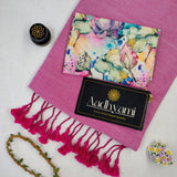 Light Pink Handloom Cotton Saree With Designer Blouse