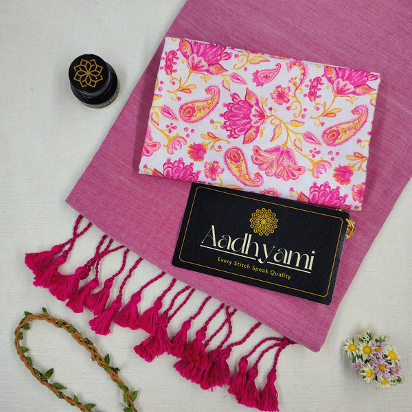 Light Pink Handloom Cotton Saree With Designer Blouse