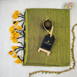 Light Mehndi Handloom Cotton Saree With Designer Blouse