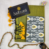 Light Mehndi Handloom Cotton Saree With Designer Blouse