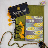 Light Mehndi Handloom Cotton Saree With Designer Blouse