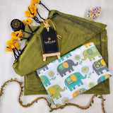 Light Mehndi Handloom Cotton Saree With Designer Blouse