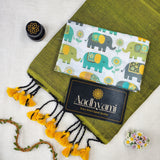 Light Mehndi Handloom Cotton Saree With Designer Blouse