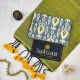 Light Mehndi Handloom Cotton Saree With Designer Blouse