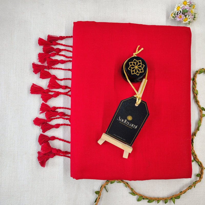 Red Handloom Cotton Saree With Designer Blouse