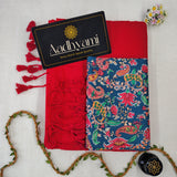 Red Handloom Cotton Saree With Designer Blouse