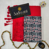 Red Handloom Cotton Saree With Designer Blouse