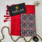 Red Handloom Cotton Saree With Designer Blouse