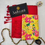 Red Handloom Cotton Saree With Designer Blouse