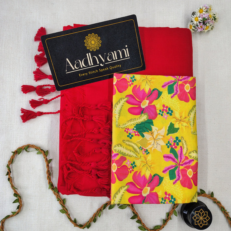 Red Handloom Cotton Saree With Designer Blouse