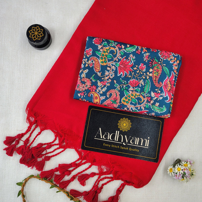 Red Handloom Cotton Saree With Designer Blouse