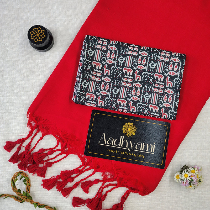 Red Handloom Cotton Saree With Designer Blouse