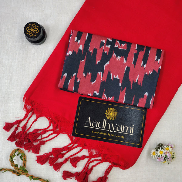 Red Handloom Cotton Saree With Designer Blouse