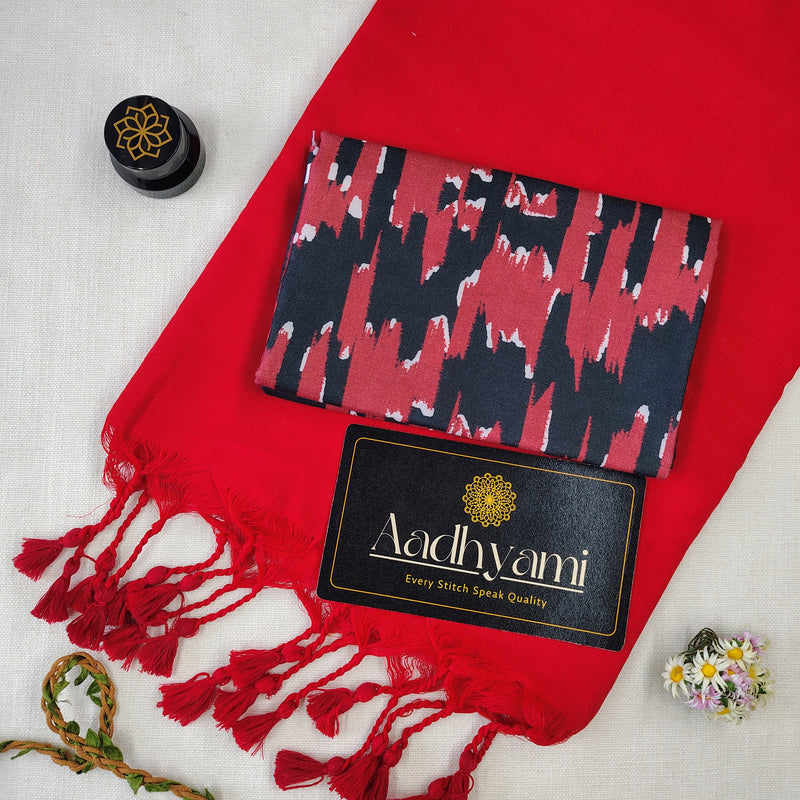 Red Handloom Cotton Saree With Designer Blouse