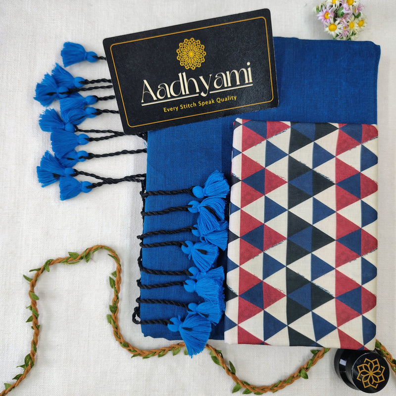 Firozi Handloom Cotton Saree With Designer Blouse