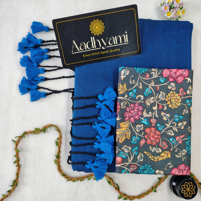 Firozi Handloom Cotton Saree With Designer Blouse