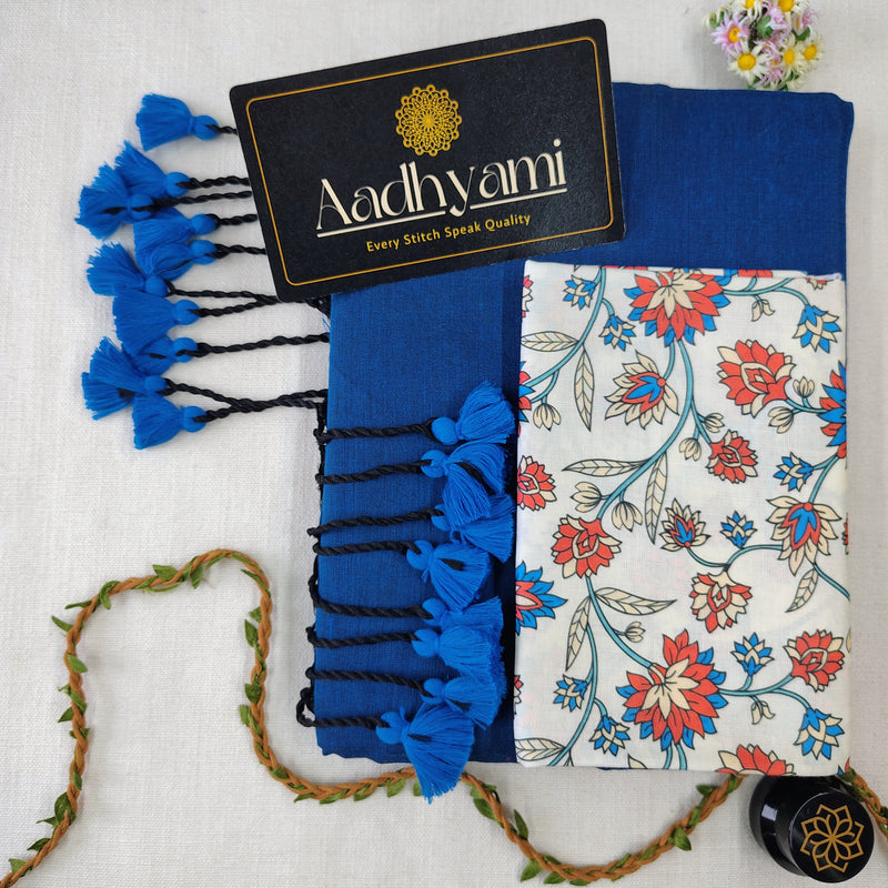 Firozi Handloom Cotton Saree With Designer Blouse