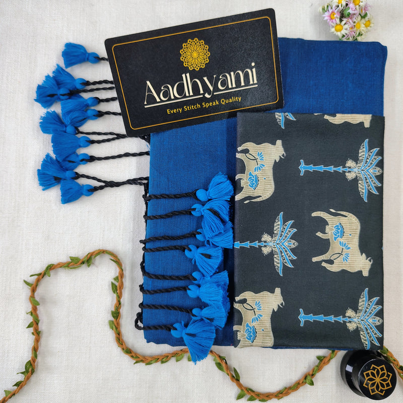 Firozi Handloom Cotton Saree With Designer Blouse