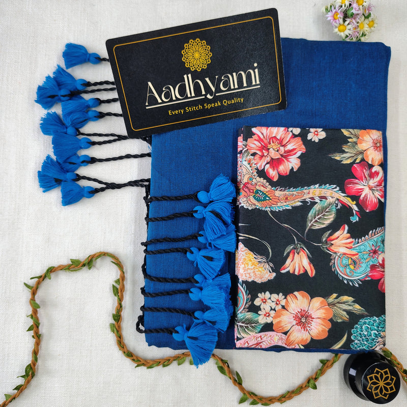 Firozi Handloom Cotton Saree With Designer Blouse