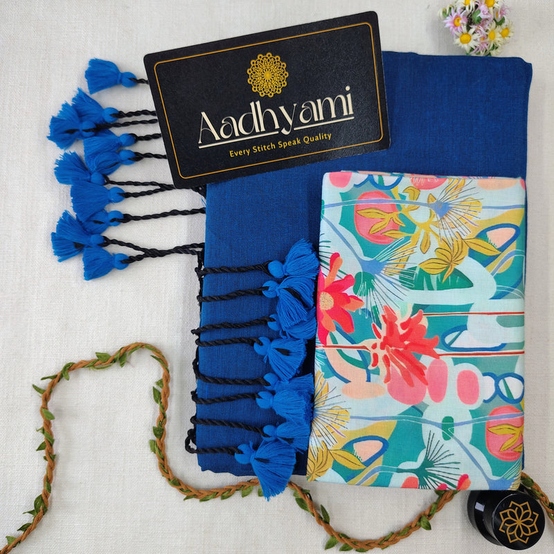 Firozi Handloom Cotton Saree With Designer Blouse