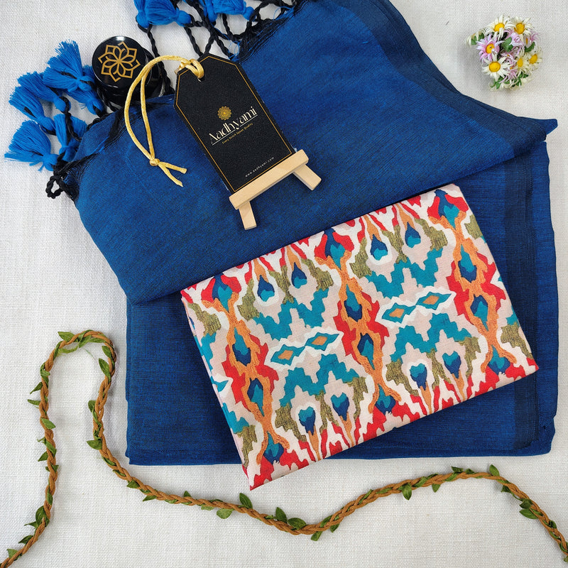 Firozi Handloom Cotton Saree With Designer Blouse