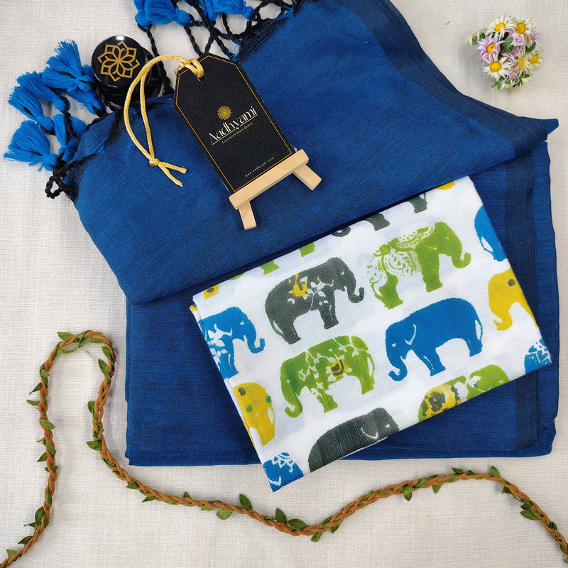 Firozi Handloom Cotton Saree With Designer Blouse