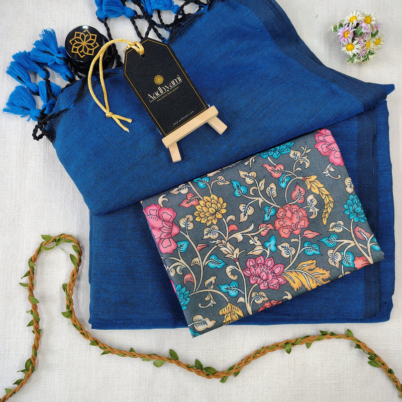 Firozi Handloom Cotton Saree With Designer Blouse