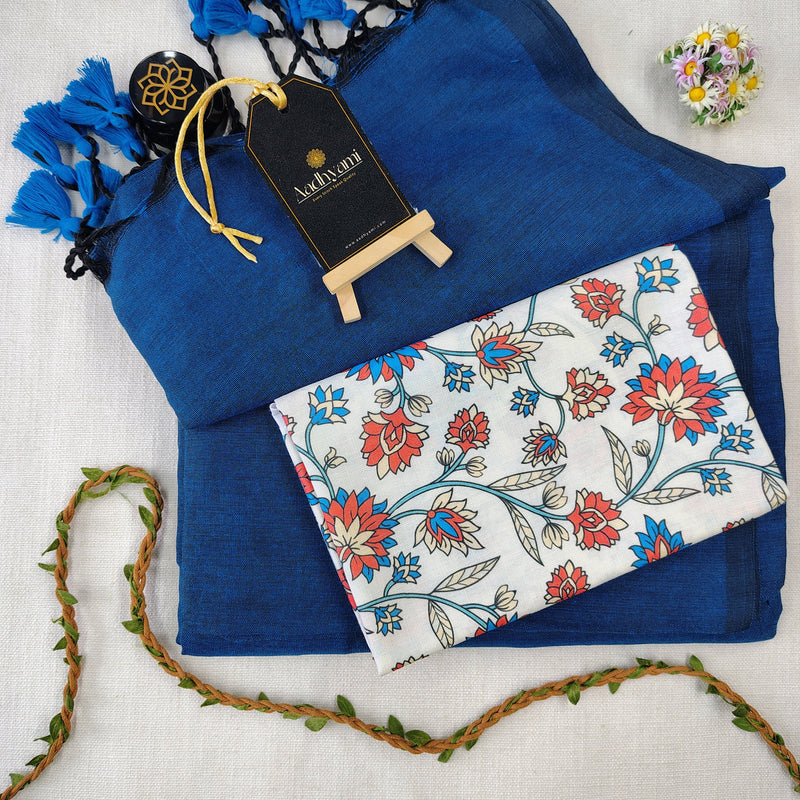 Firozi Handloom Cotton Saree With Designer Blouse