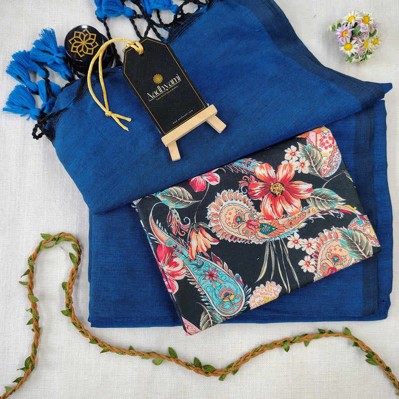 Firozi Handloom Cotton Saree With Designer Blouse