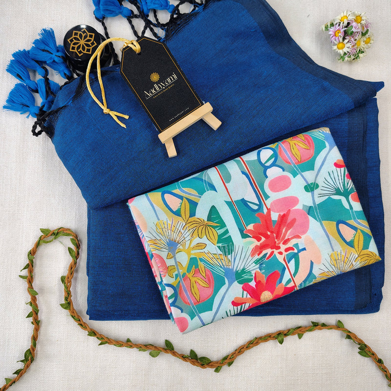 Firozi Handloom Cotton Saree With Designer Blouse