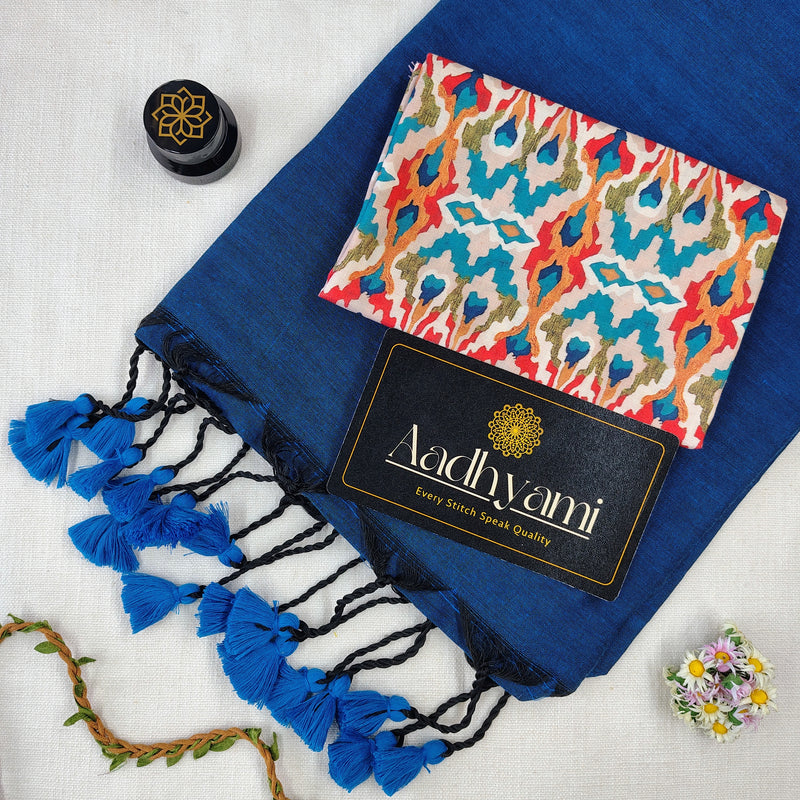 Firozi Handloom Cotton Saree With Designer Blouse