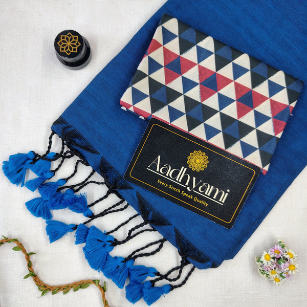 Firozi Handloom Cotton Saree With Designer Blouse