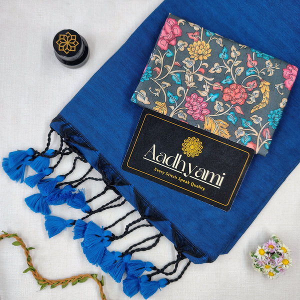 Firozi Handloom Cotton Saree With Designer Blouse