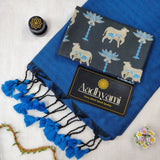 Firozi Handloom Cotton Saree With Designer Blouse