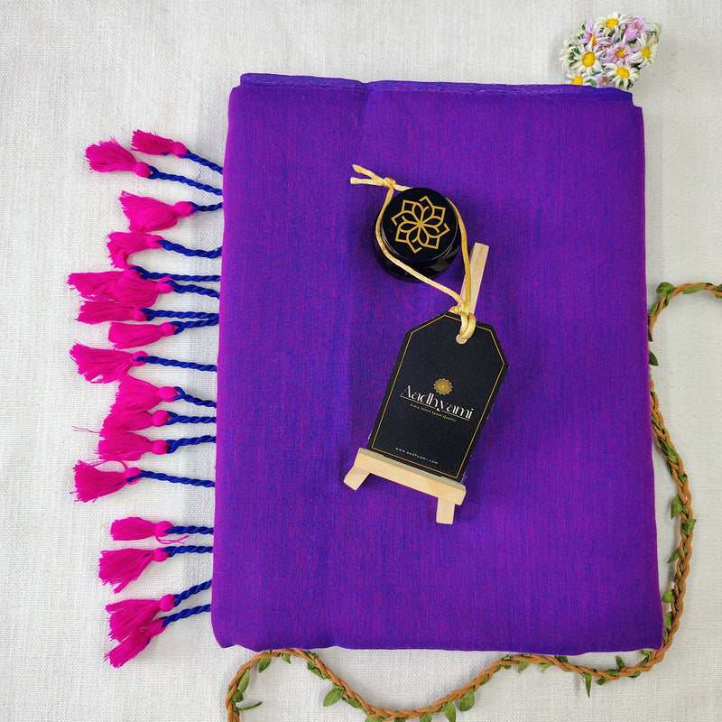 Purple Handloom Cotton Saree With Designer Blouse