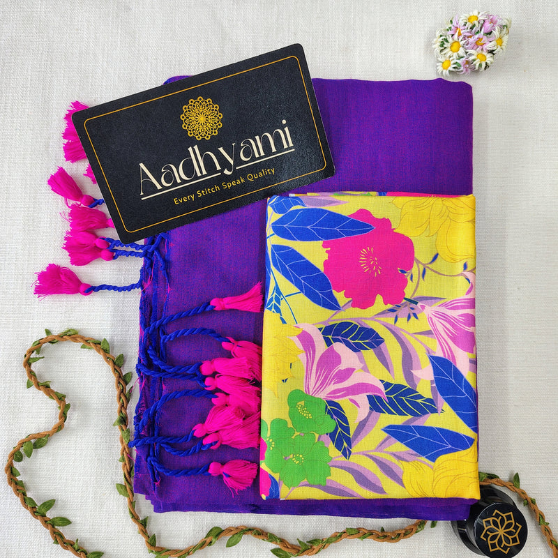 Purple Handloom Cotton Saree With Designer Blouse