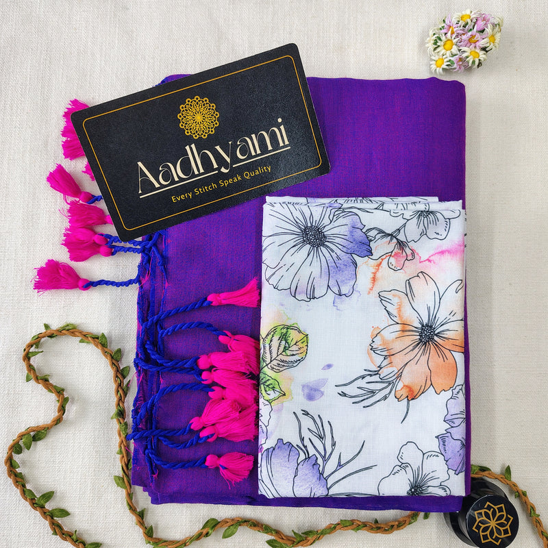 Purple Handloom Cotton Saree With Designer Blouse