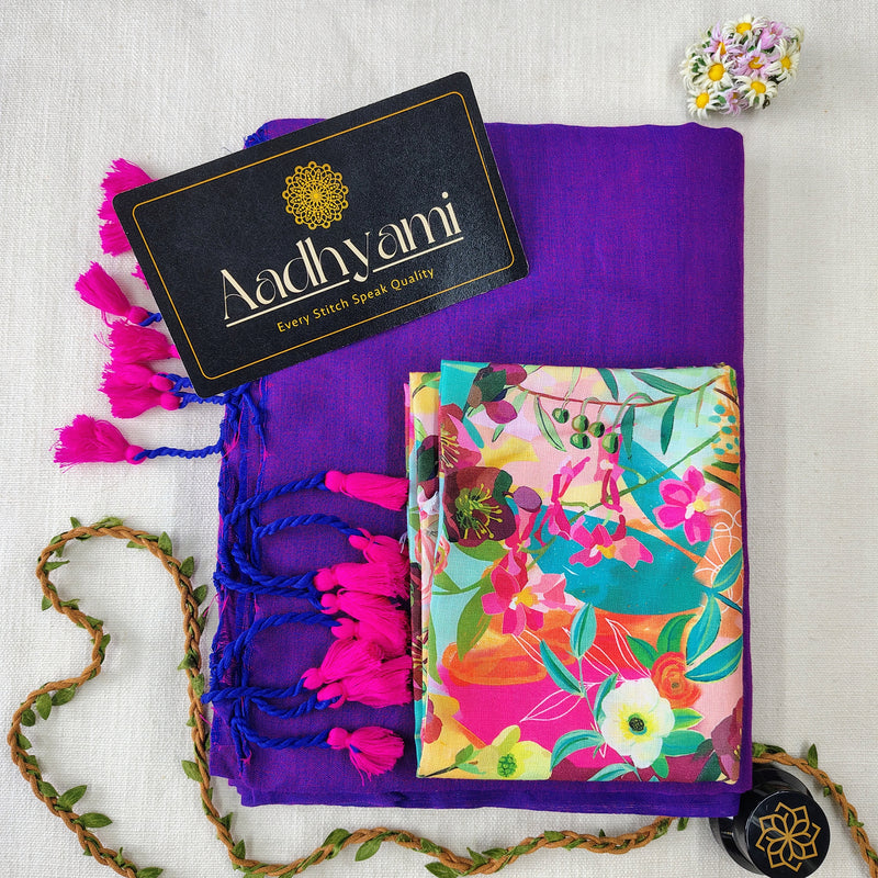 Purple Handloom Cotton Saree With Designer Blouse