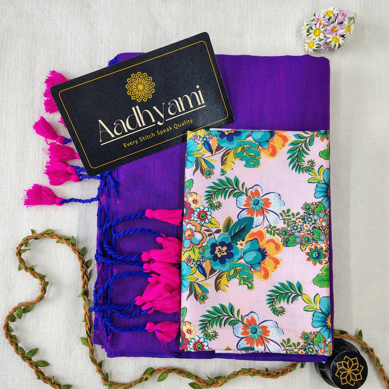Purple Handloom Cotton Saree With Designer Blouse