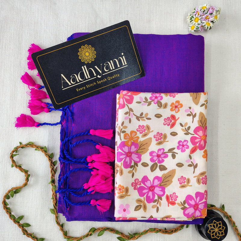 Purple Handloom Cotton Saree With Designer Blouse
